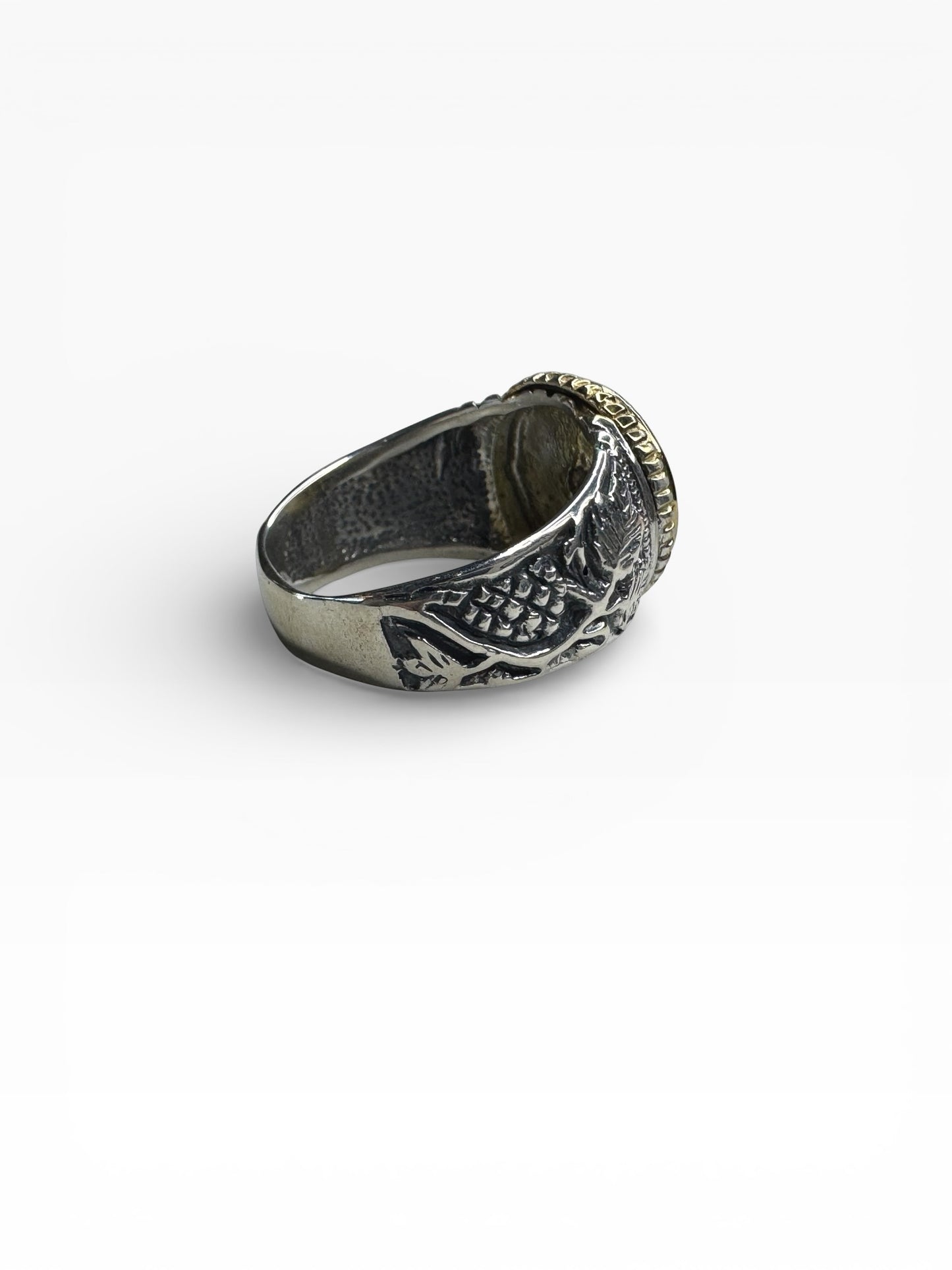 Sterling Silver Two Tone Byzantine Mens Ring