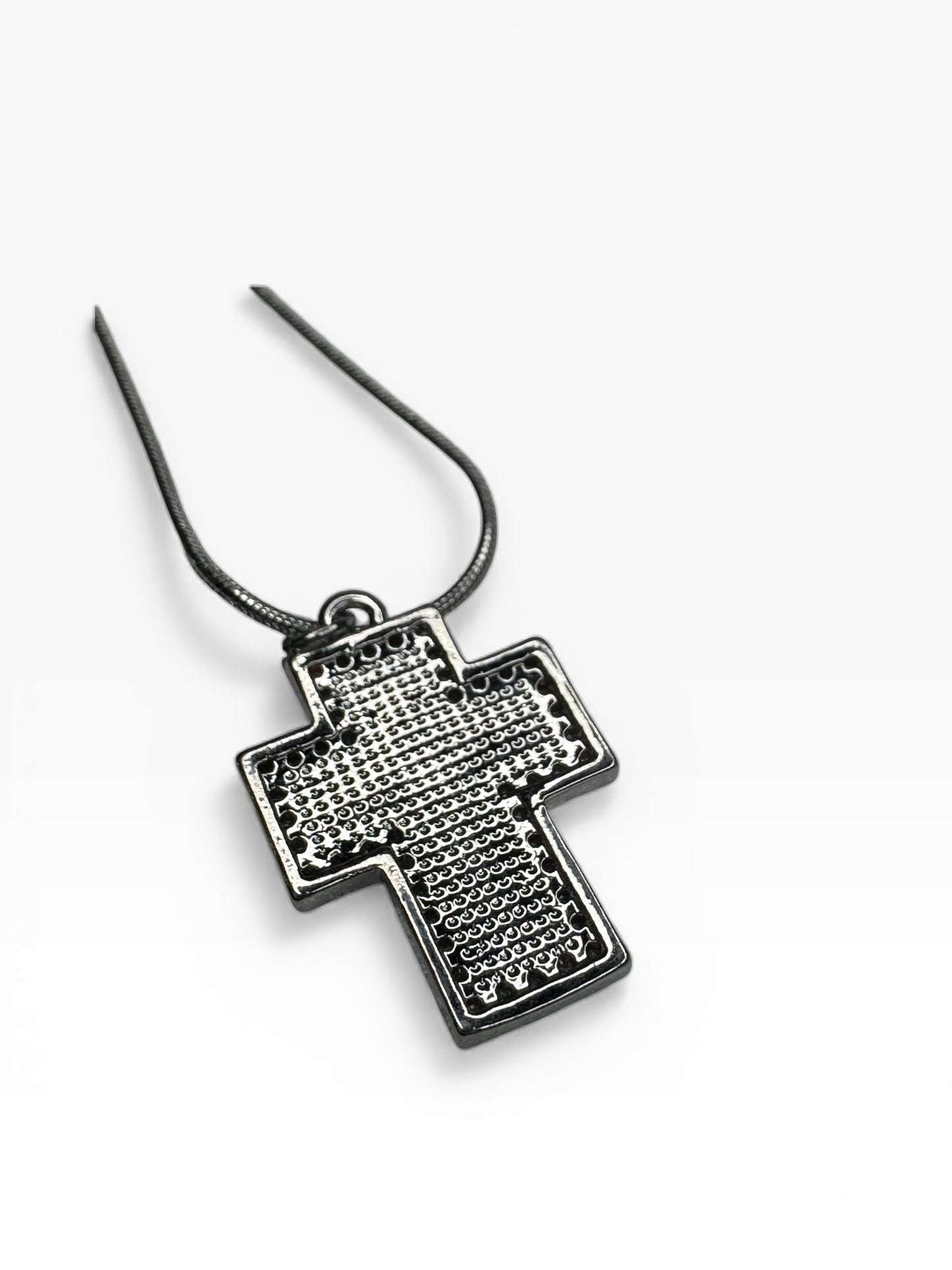 Stainless Steel Rhinestone & Mother Of Pearl Block Cross