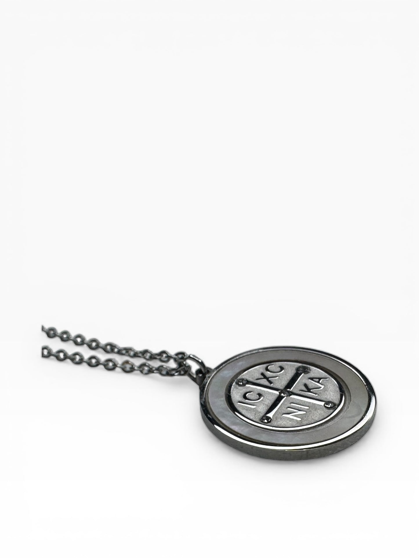 Stainless Steel Byzantine Mother Of Pearl Necklace