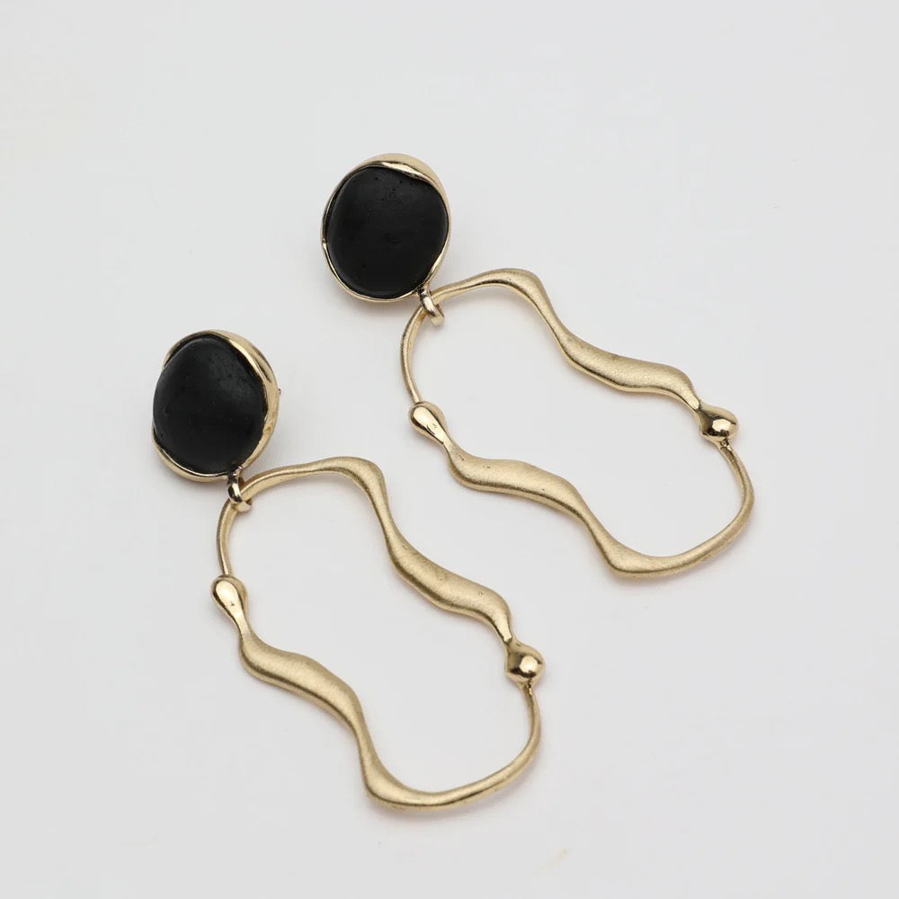 Stone Brass Drop Earrings