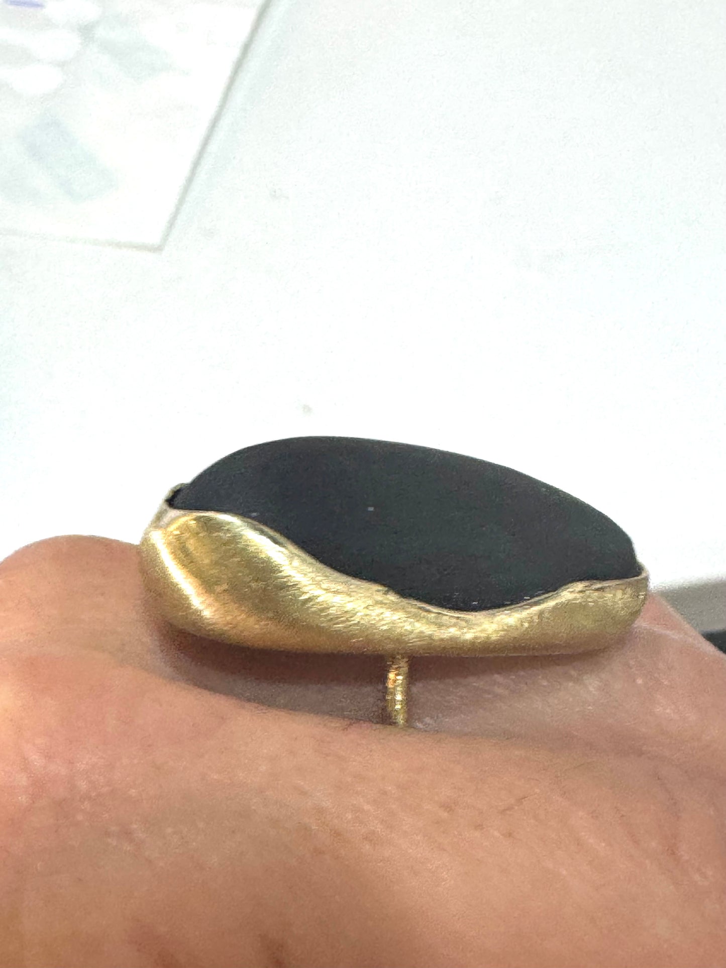 Black/White Stone Brass Ring