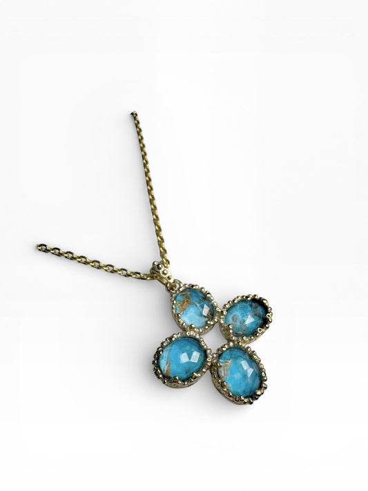 Sterling Silver Two Tone Stone Cross