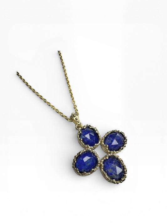 Lapis Stone Sterling Silver Two tone Cross