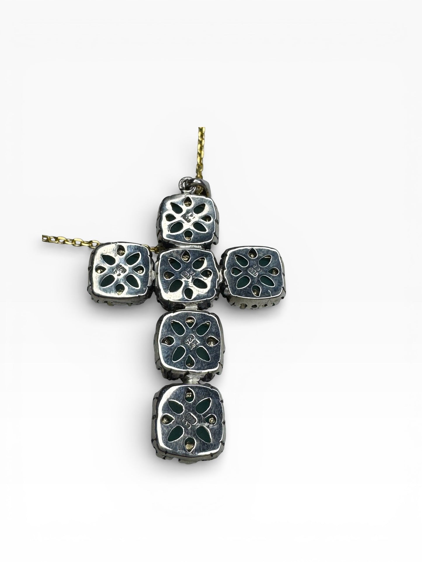 Large Stone Two Tone Sterling Silver Cross