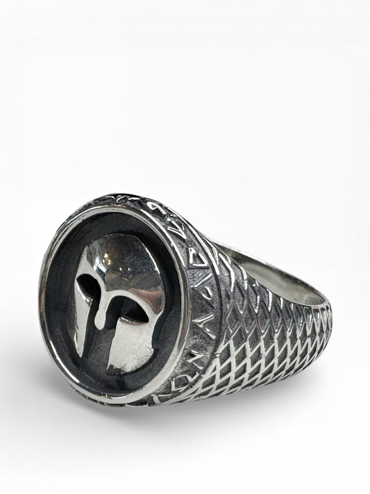Spartan Helmet Sterling Silver Mens Ring