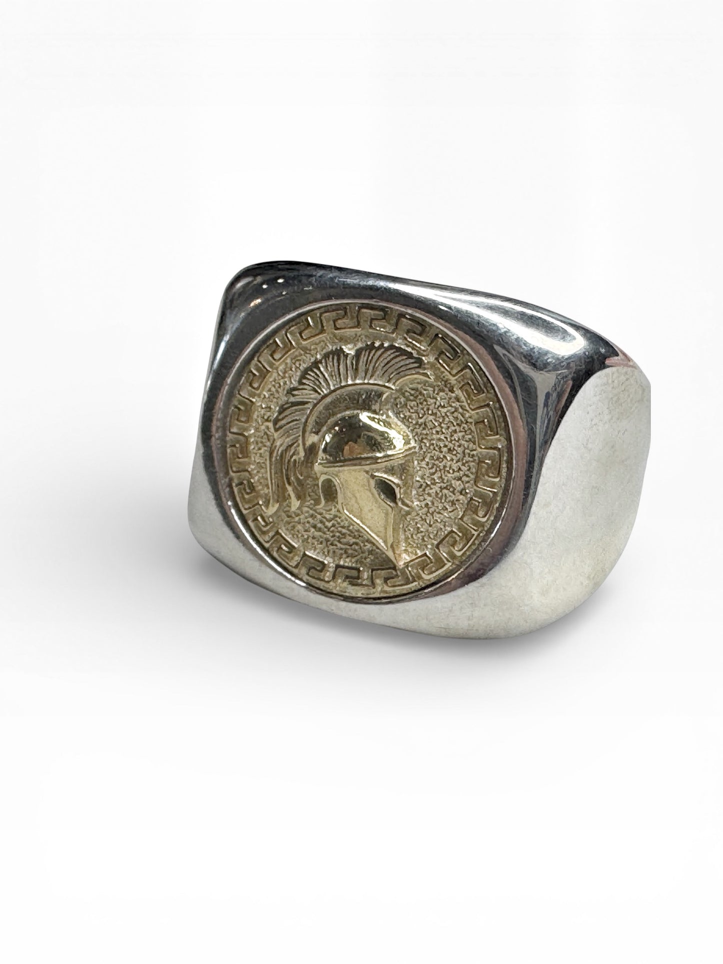 Sterling Silver Two Tone Spartan Mens Ring