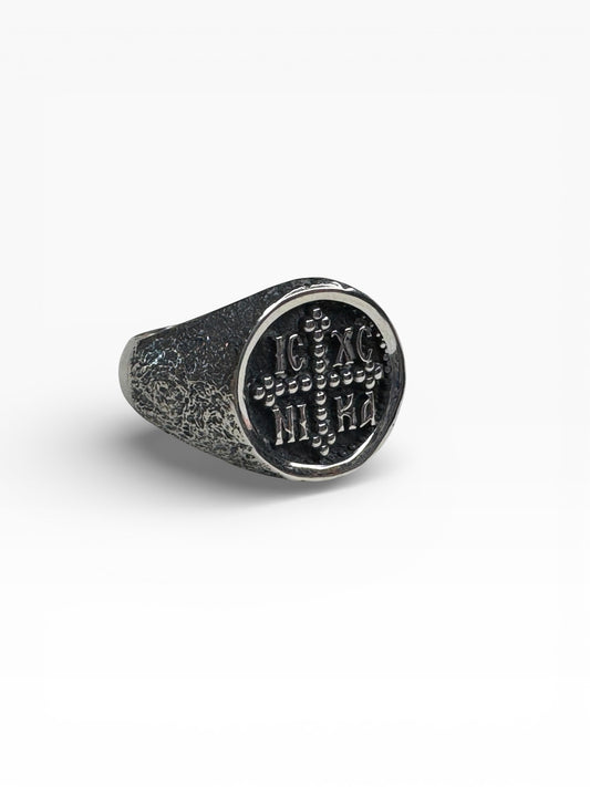 Sterling Silver Patina Byzantine Mens Ring