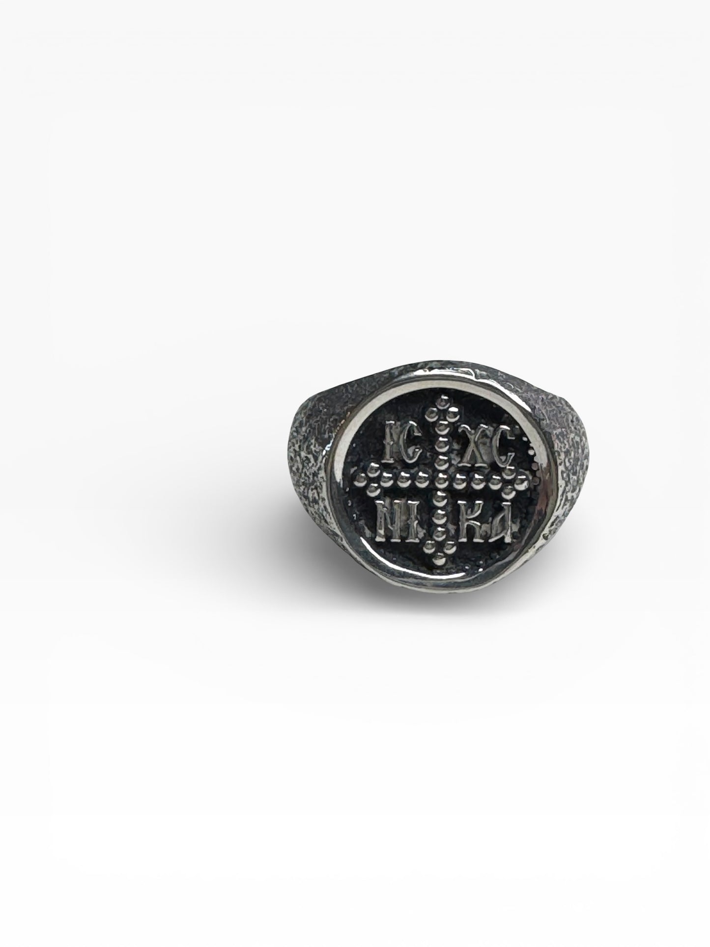 Sterling Silver Patina Byzantine Mens Ring