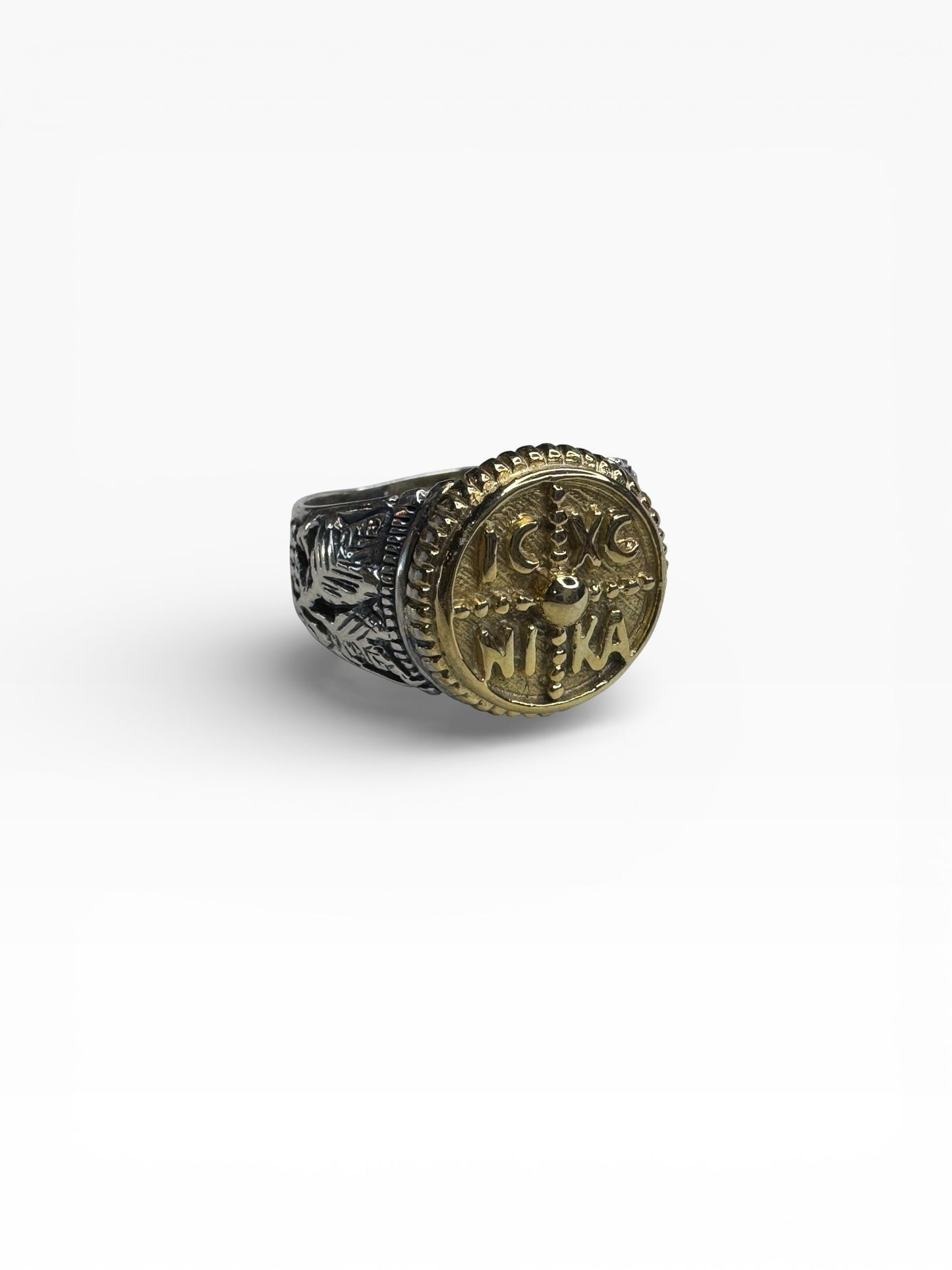 Sterling Silver Two Tone Byzantine Mens Ring