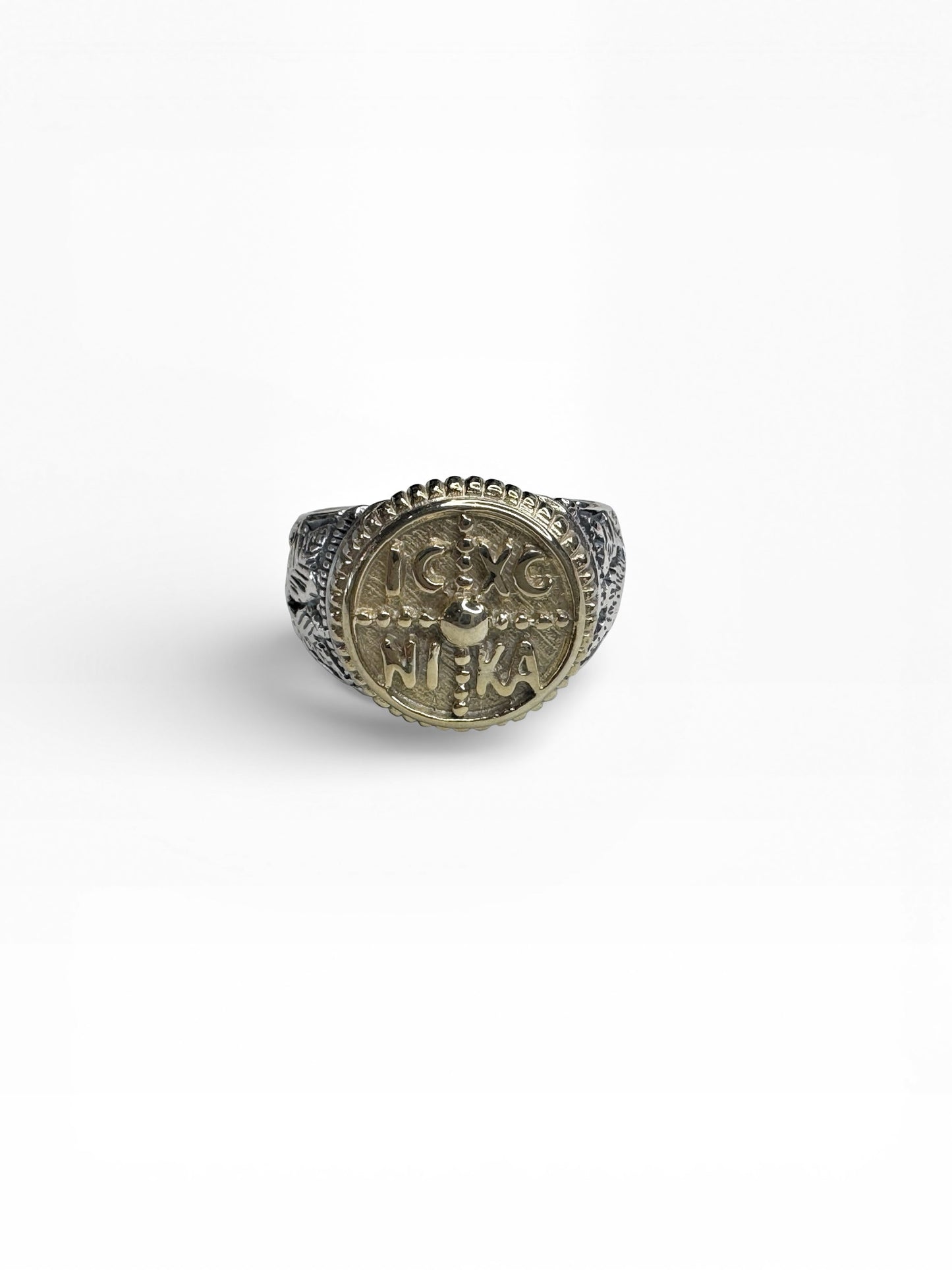 Sterling Silver Two Tone Byzantine Mens Ring