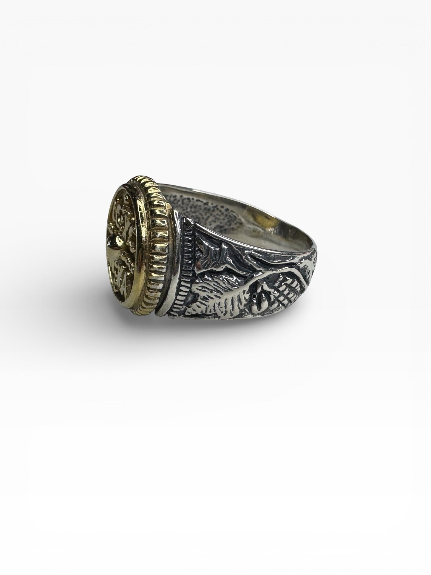Sterling Silver Two Tone Byzantine Mens Ring