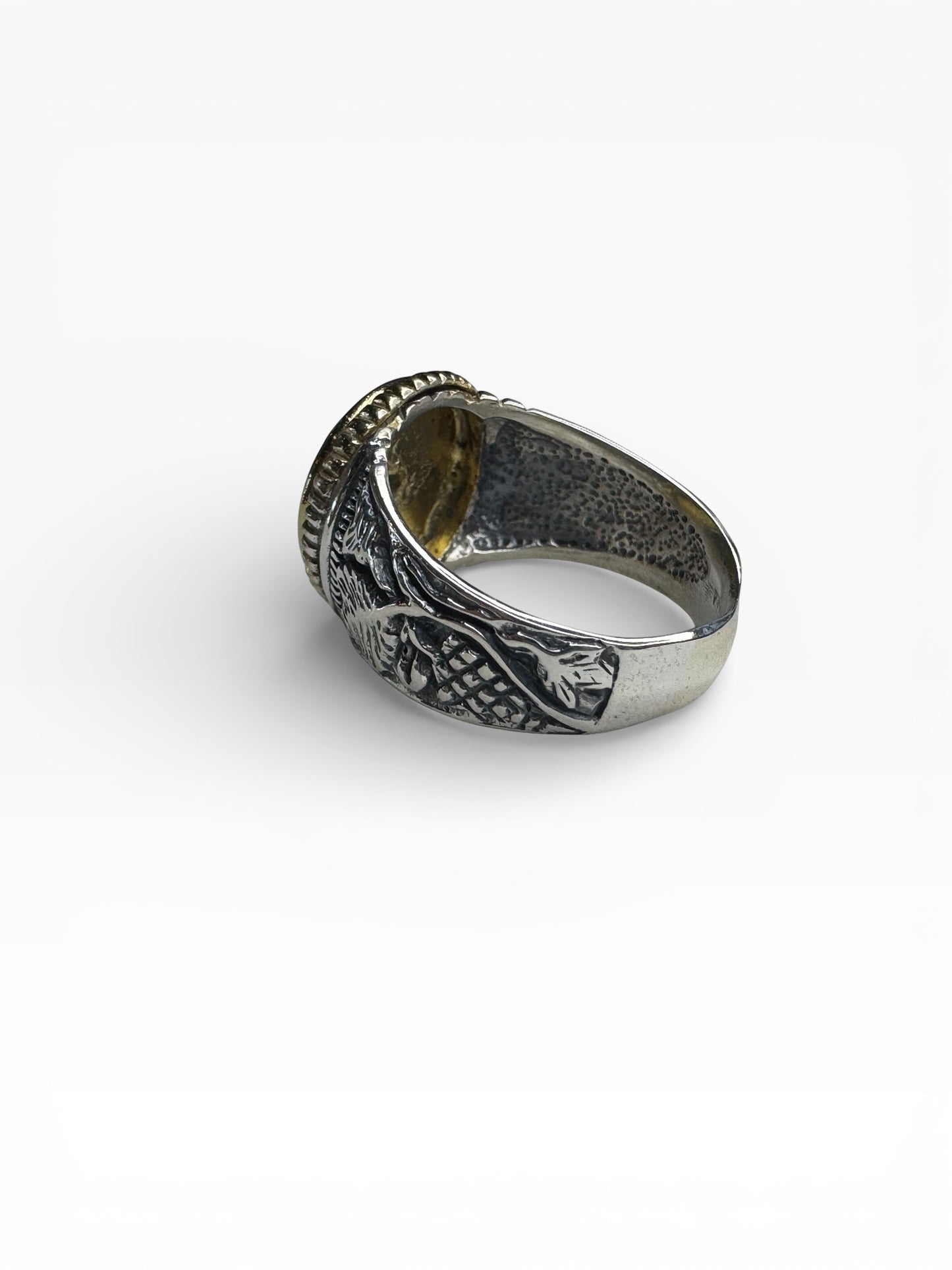 Sterling Silver Two Tone Byzantine Mens Ring