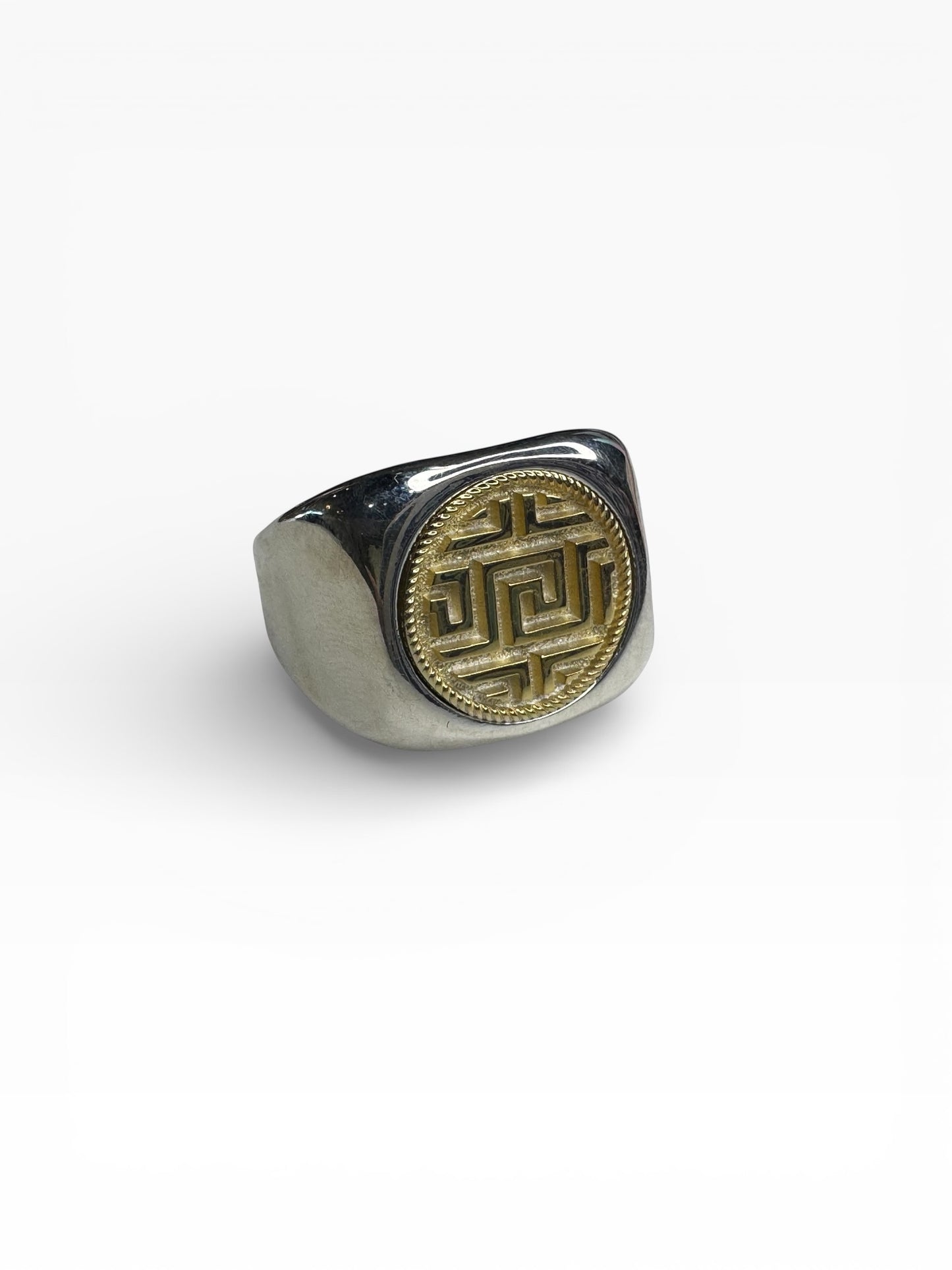 Greek Key Sterling Silver Mens Ring