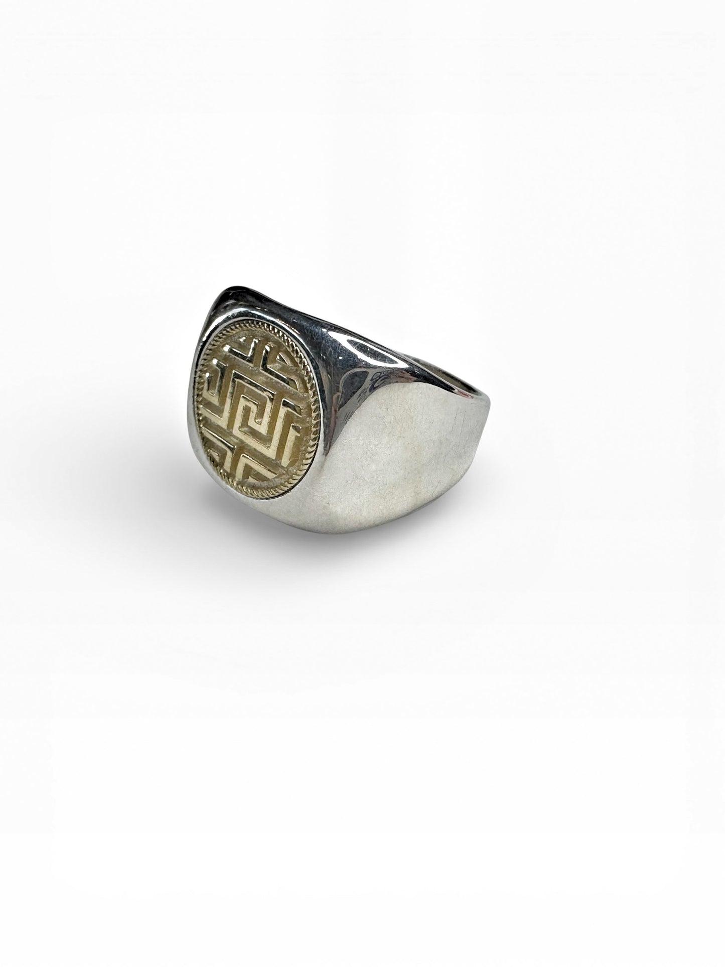 Greek Key Sterling Silver Mens Ring