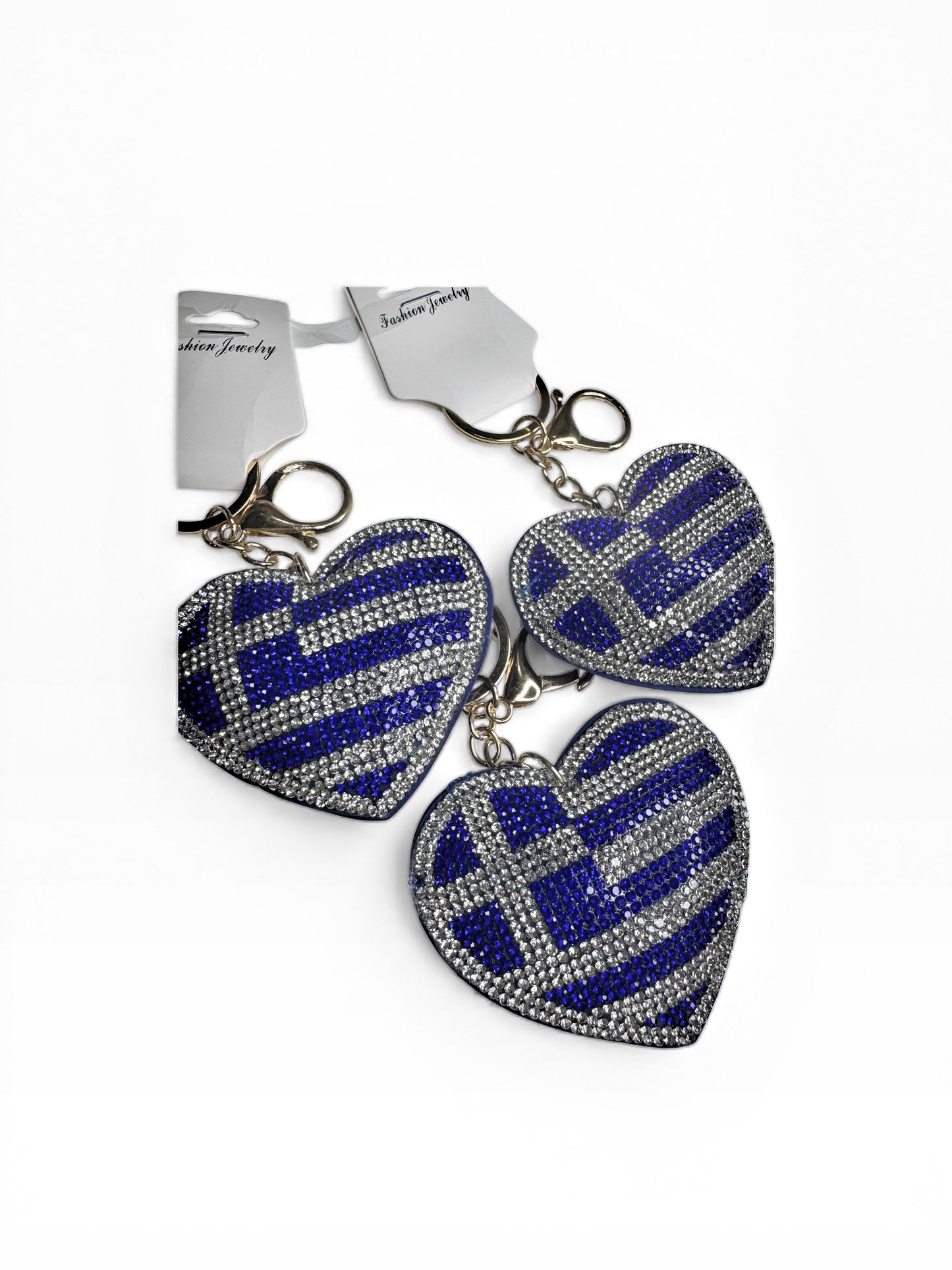 Greek Flag Rhinestone Heart Keychain