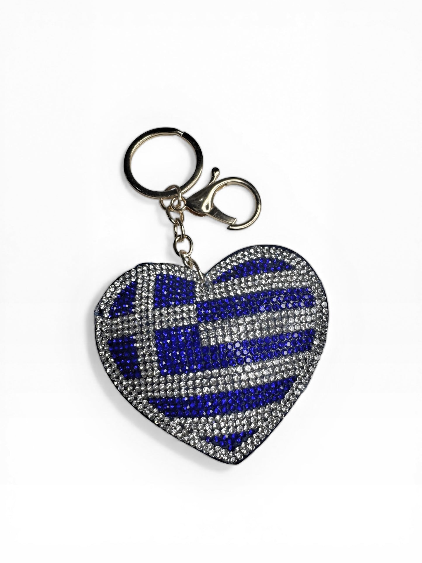Greek Flag Rhinestone Heart Keychain
