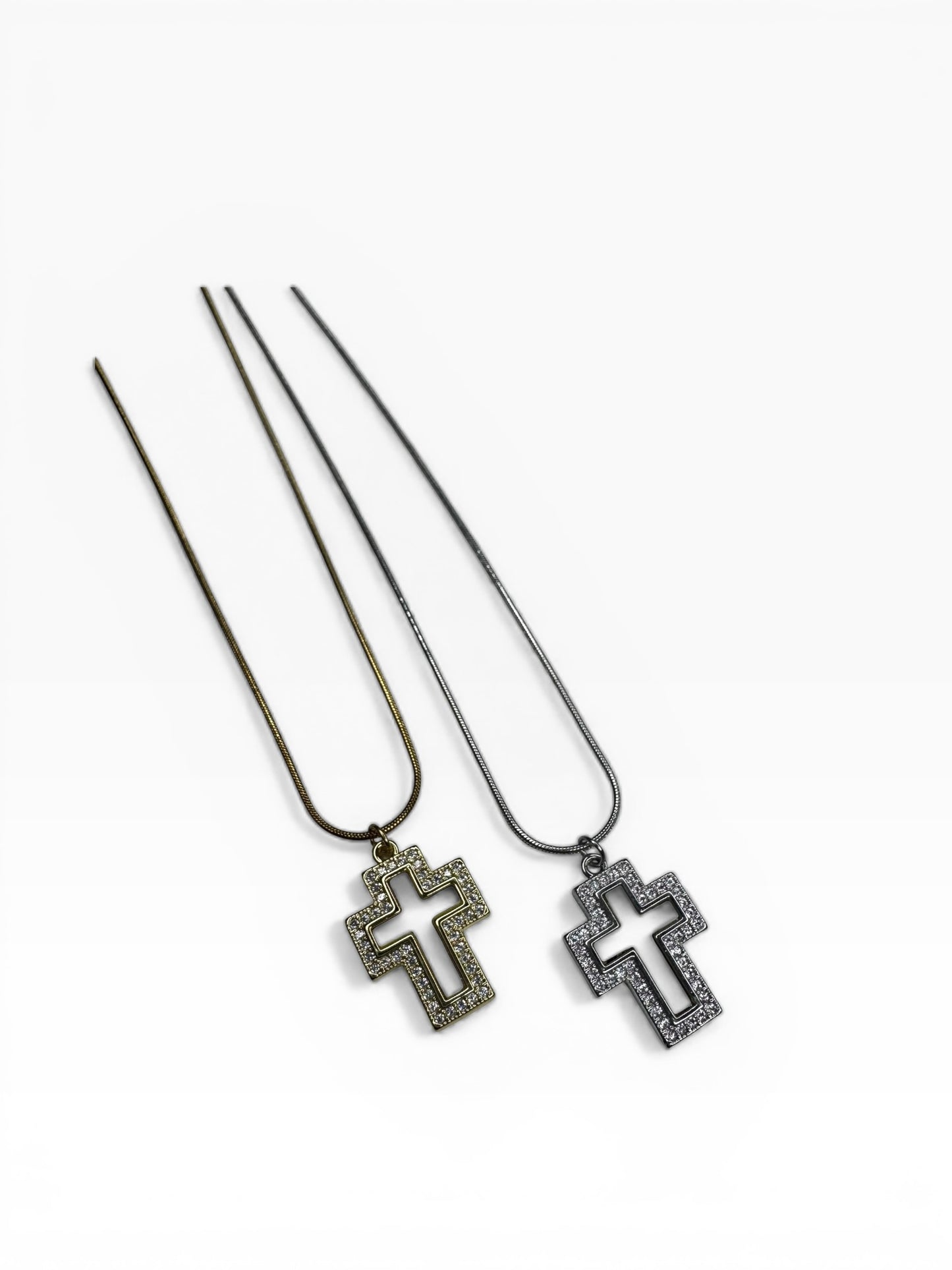 Stainless Steel Rhinestone & Mother Of Pearl Block Cross