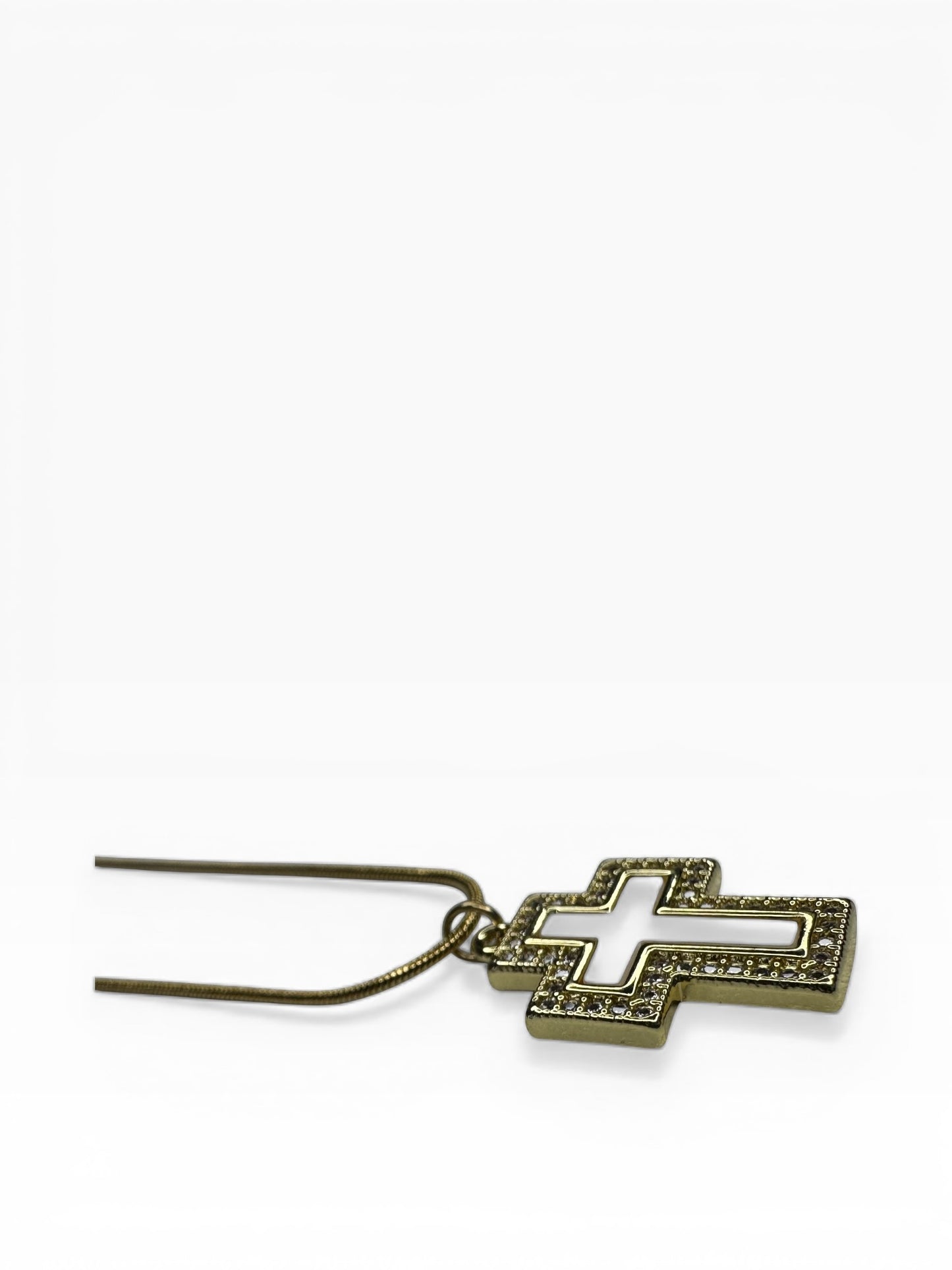 Stainless Steel Rhinestone & Mother Of Pearl Block Cross