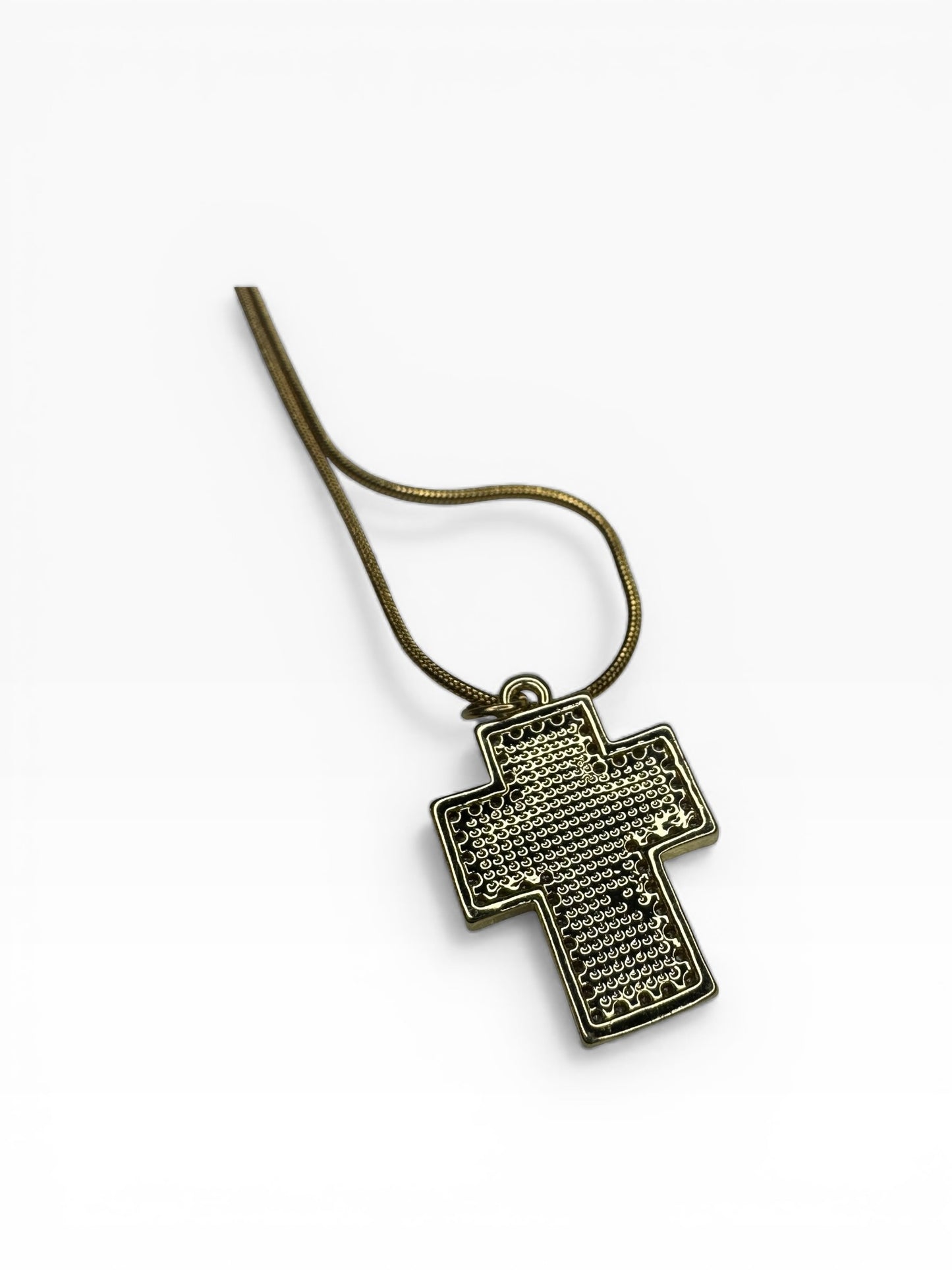 Stainless Steel Rhinestone & Mother Of Pearl Block Cross