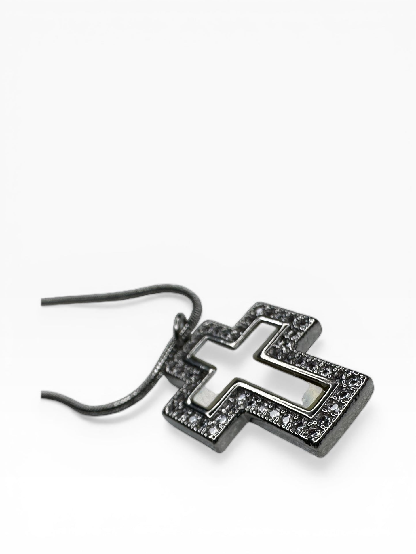 Stainless Steel Rhinestone & Mother Of Pearl Block Cross