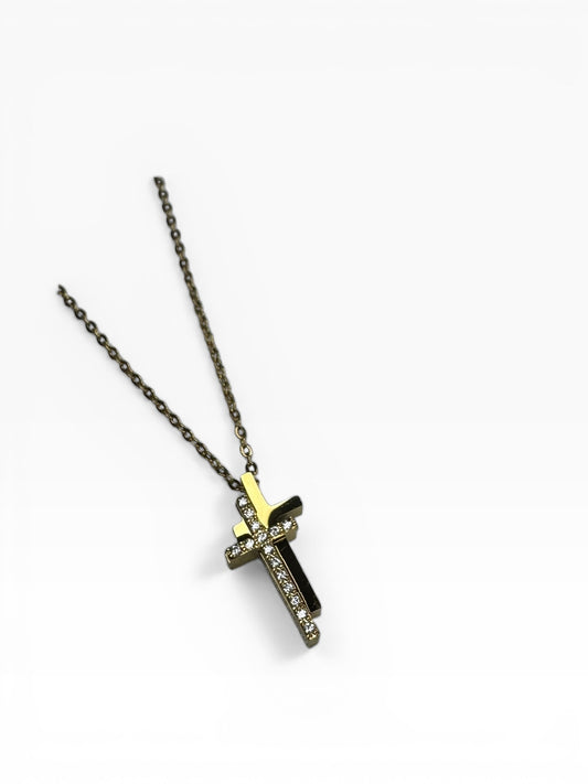 Stainless Steel Gold Tone 2 Tier Cross