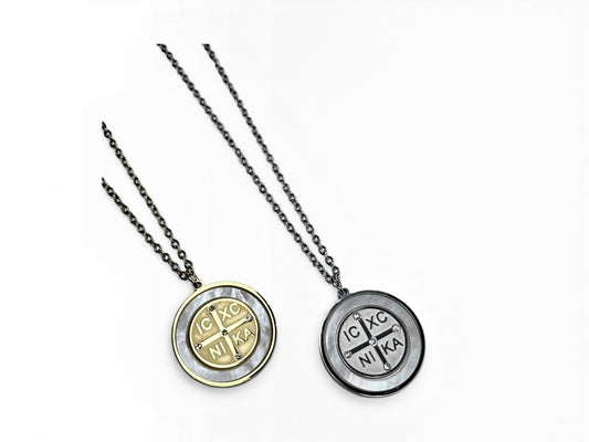 Stainless Steel Byzantine Mother Of Pearl Necklace