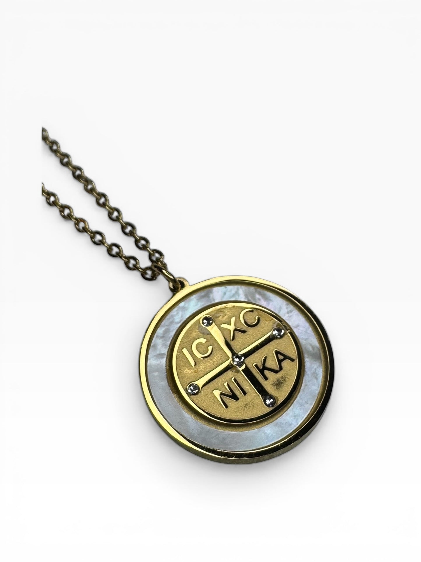 Stainless Steel Byzantine Mother Of Pearl Necklace