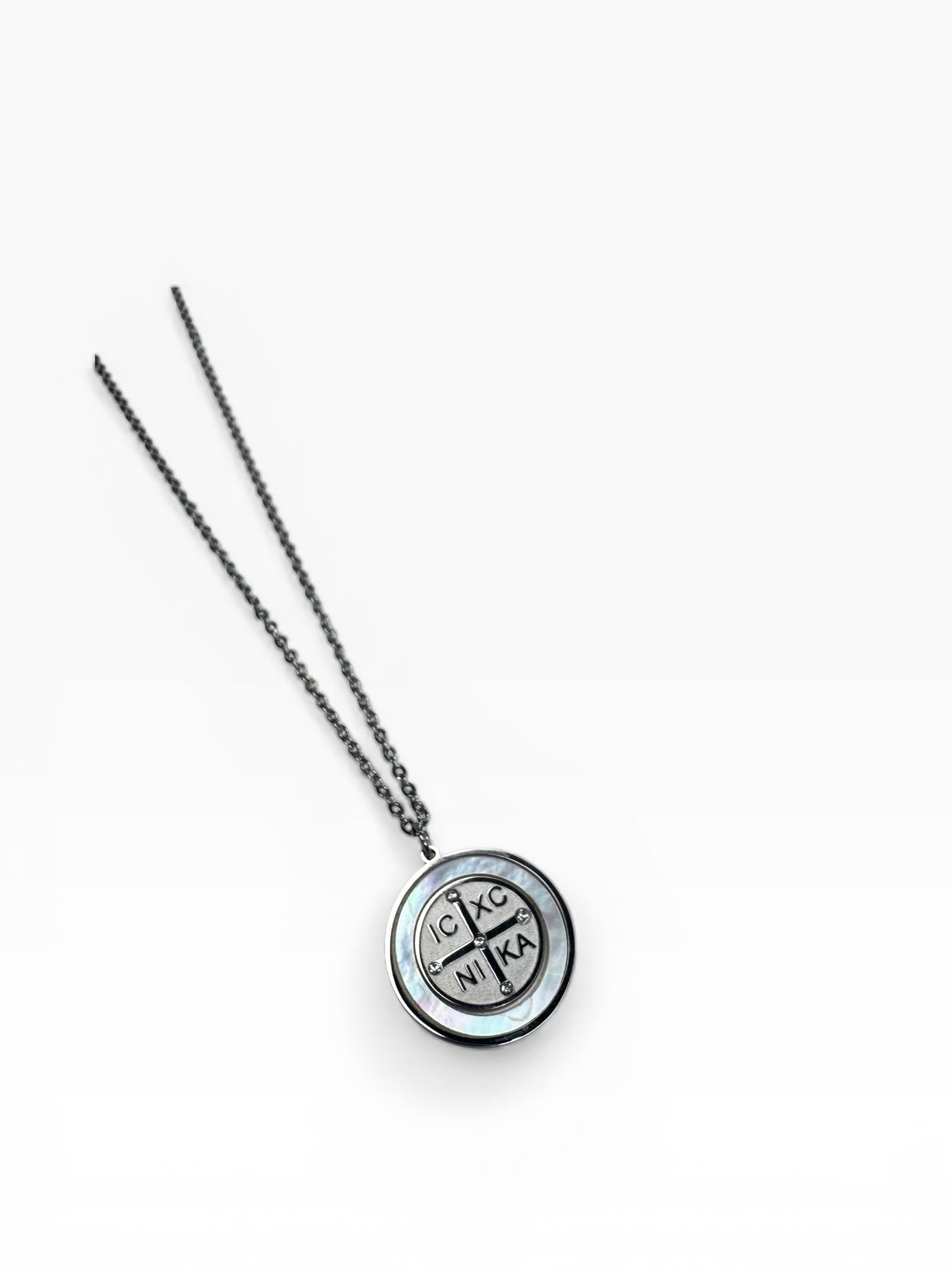 Stainless Steel Byzantine Mother Of Pearl Necklace