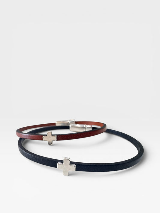 Single Layer Leather Cross Bracelet