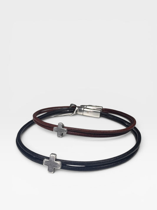 Cross Double Layer Leather Bracelet