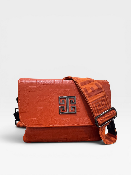 Antiparos Large Orange Leather Embossed Bag