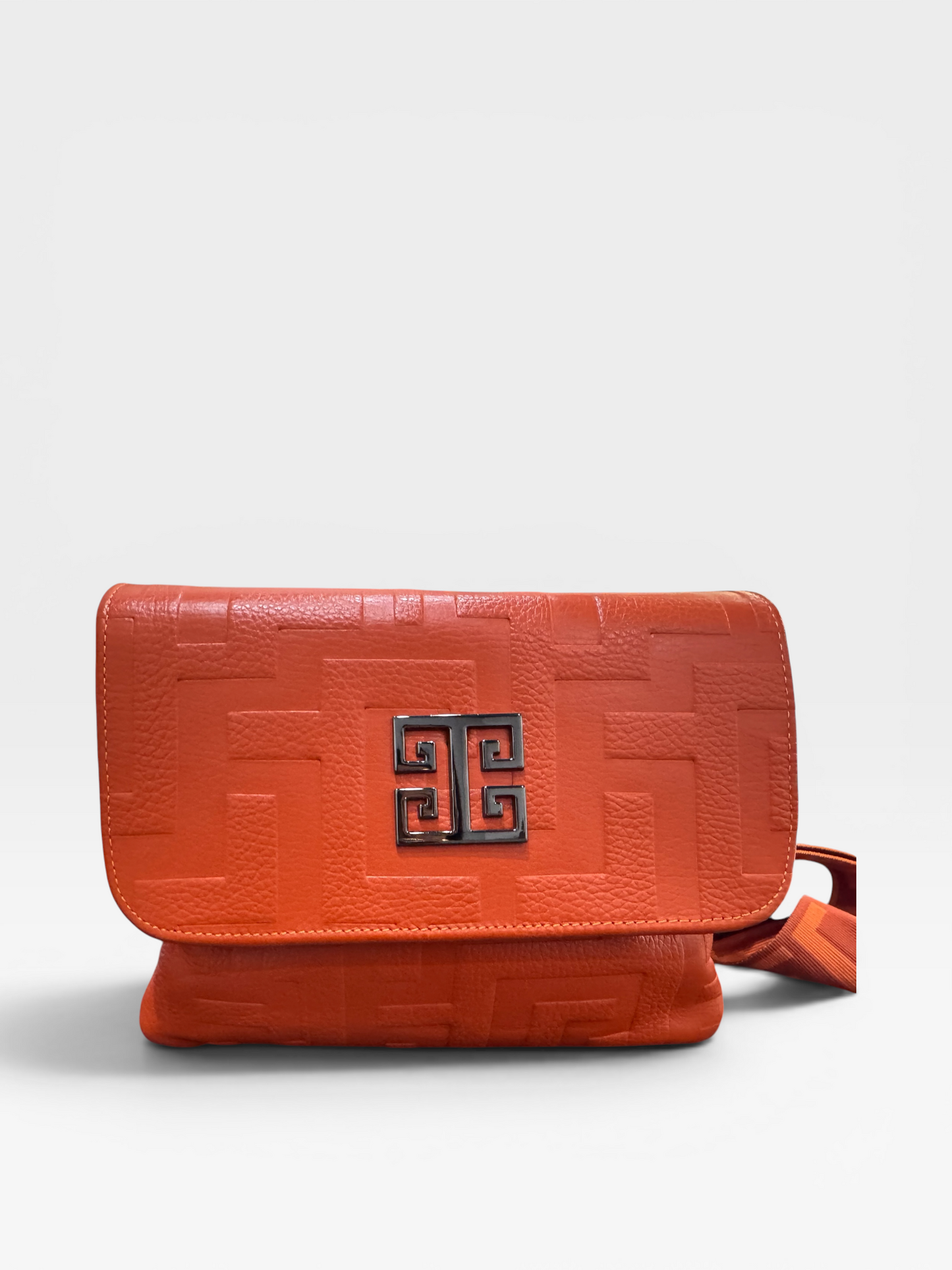 Antiparos Large Orange Leather Embossed Bag