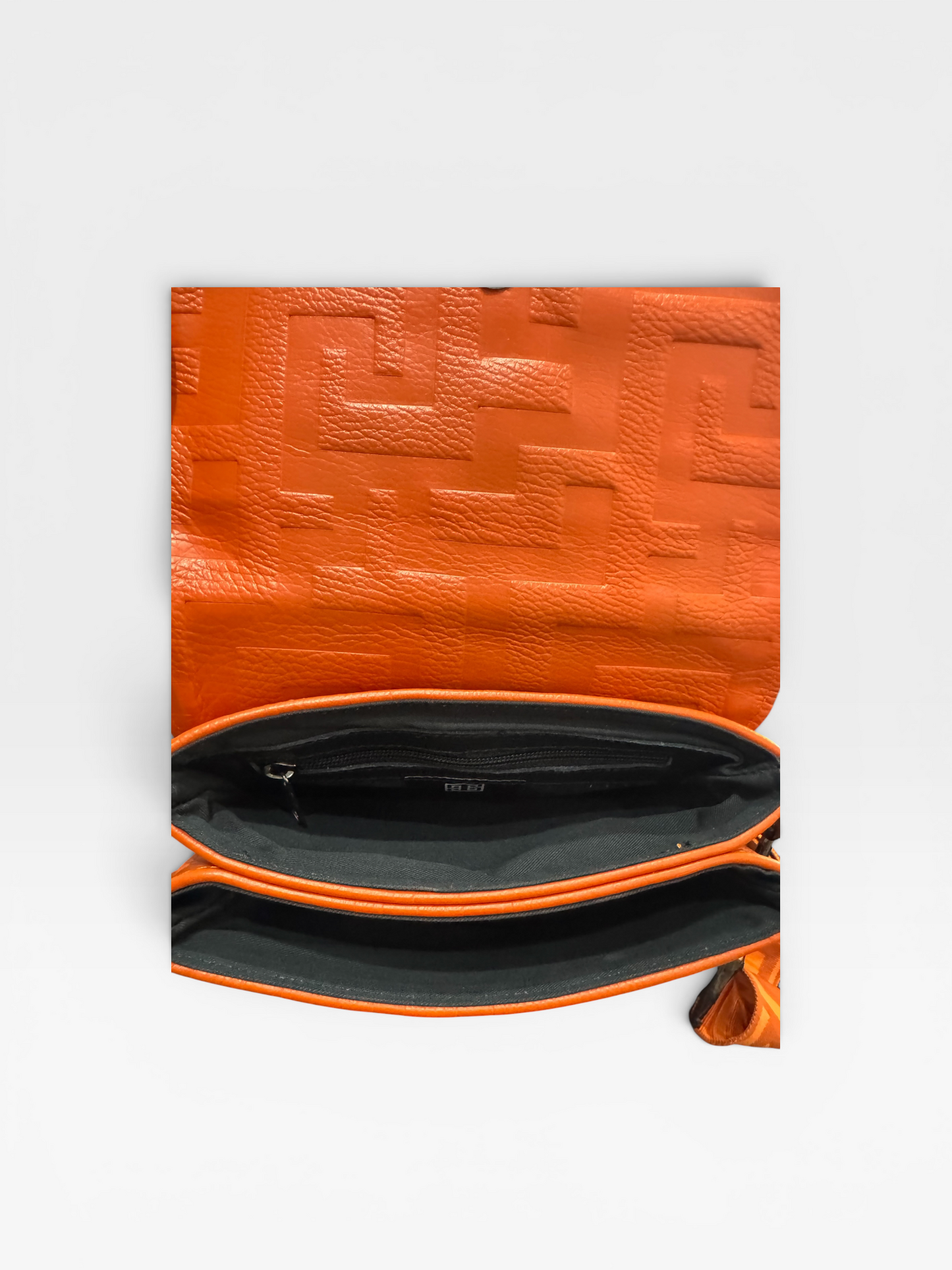 Antiparos Large Orange Leather Embossed Bag