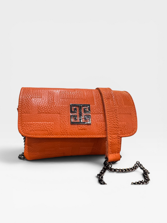 Antiparos Mini Orange Embossed Leather Bag