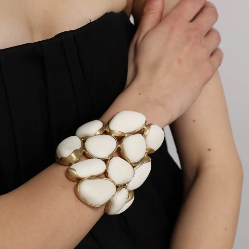 White Stone Brass Cuff