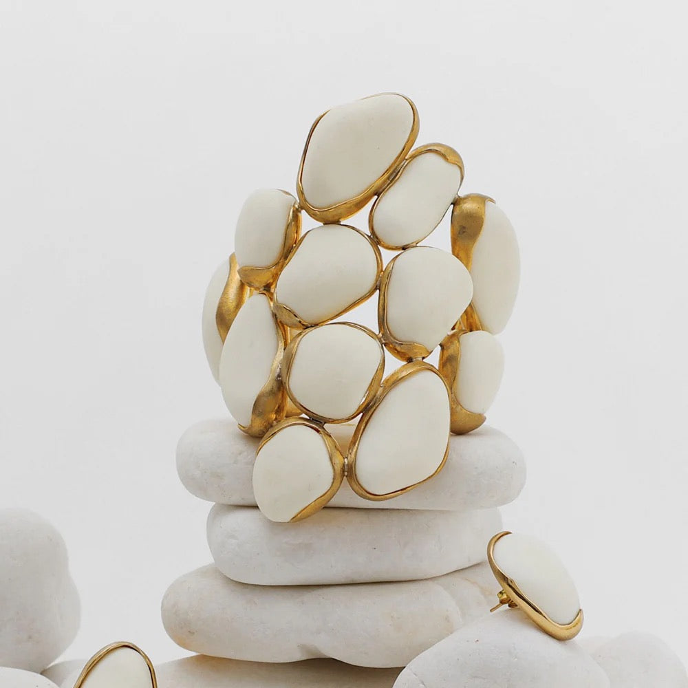 White Stone Brass Cuff
