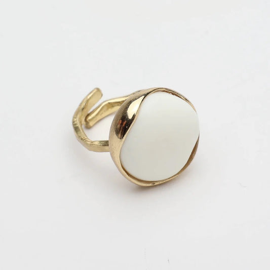 White/Black Stone Brass Ring