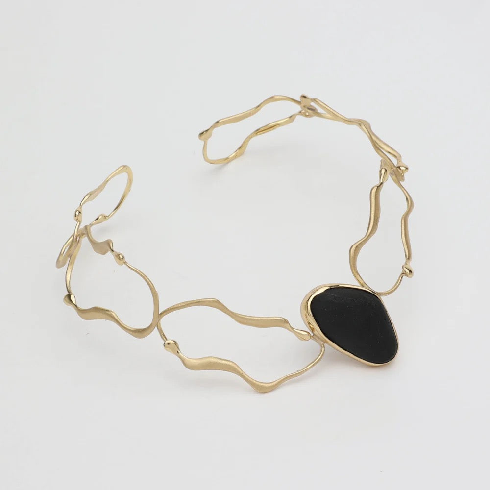 Brass Necklace With Black Stone