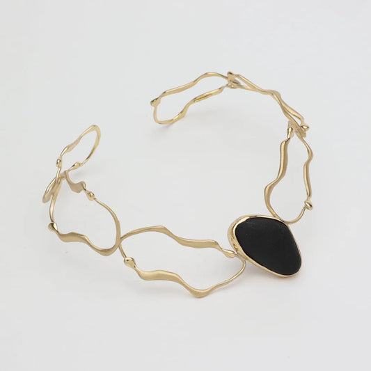 Brass Necklace With Black Stone