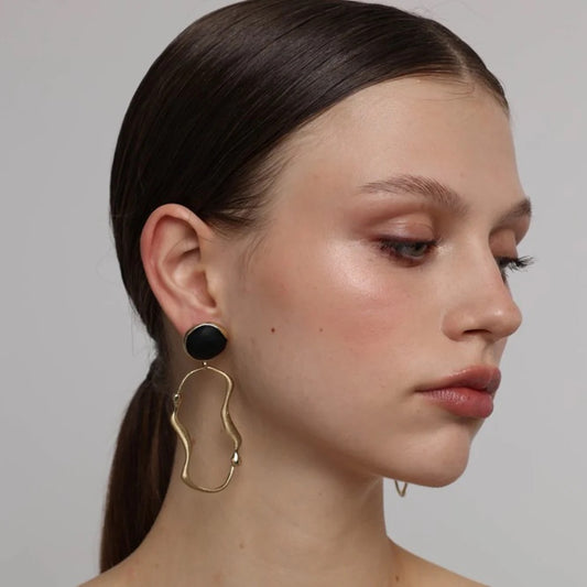 Stone Brass Drop Earrings