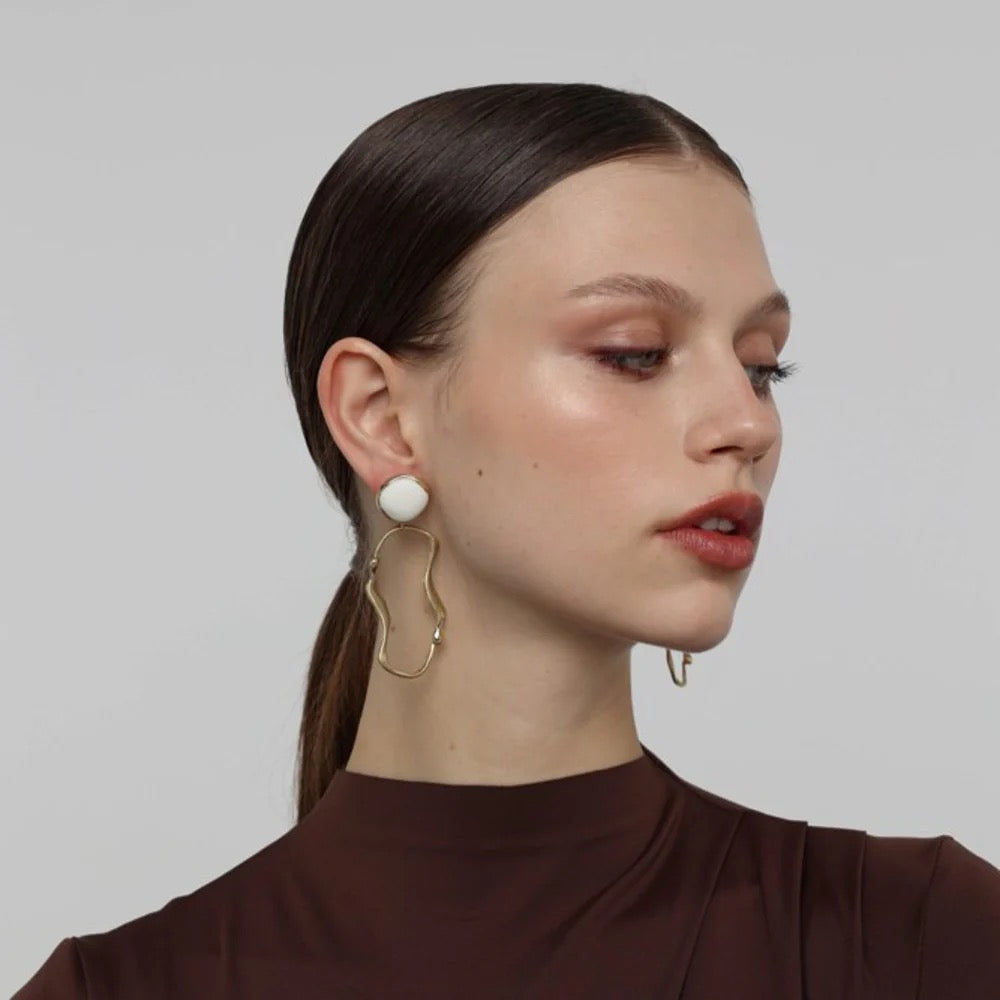 Stone Brass Drop Earrings