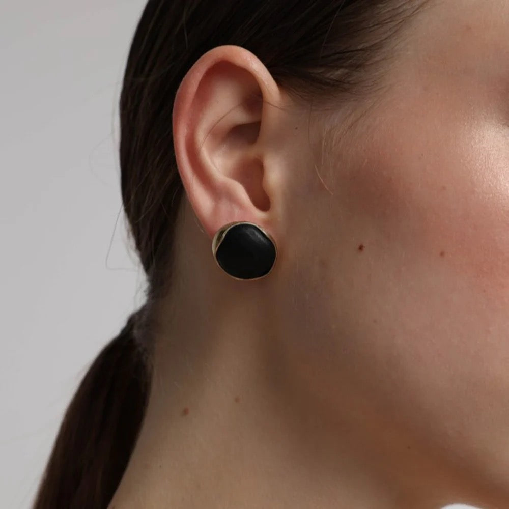Brass Stone Stud Earrings