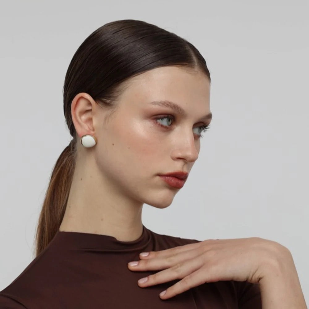 Brass Stone Stud Earrings
