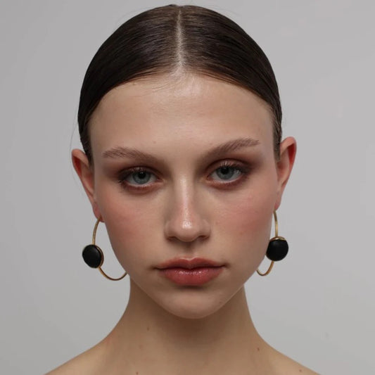 Brass And Stone Hoop Earrings