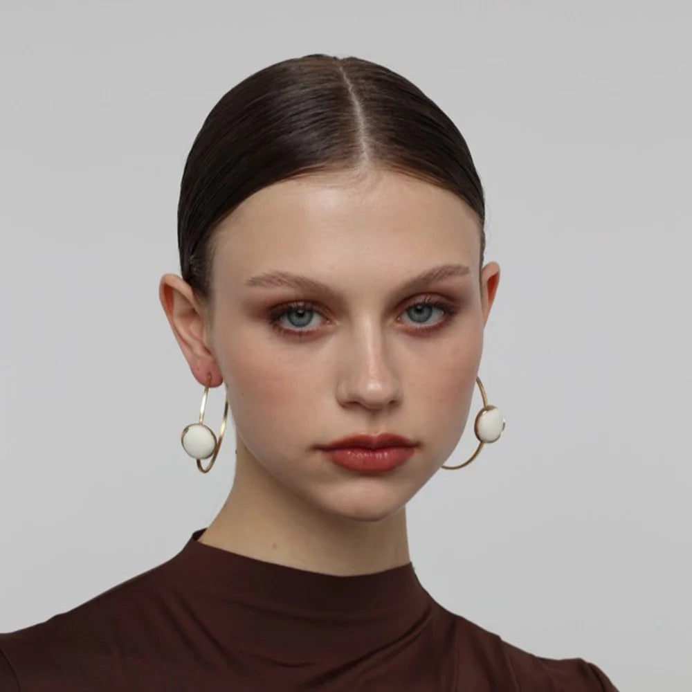 Brass And Stone Hoop Earrings