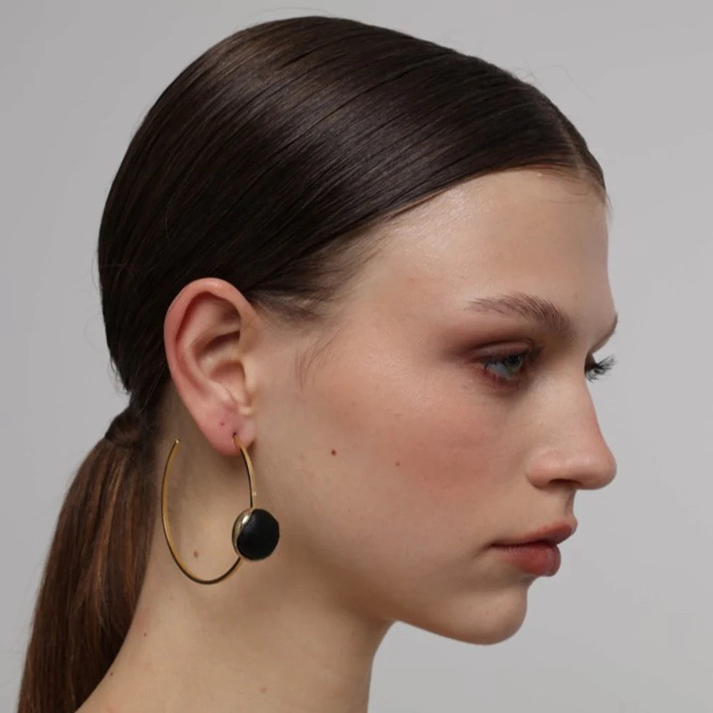Brass And Stone Hoop Earrings