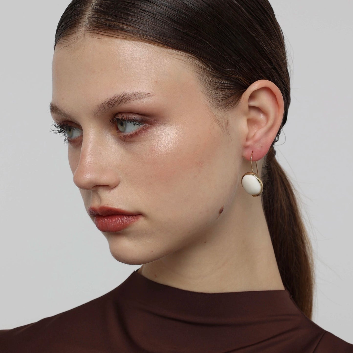 Brass And Stone Drop Earrings