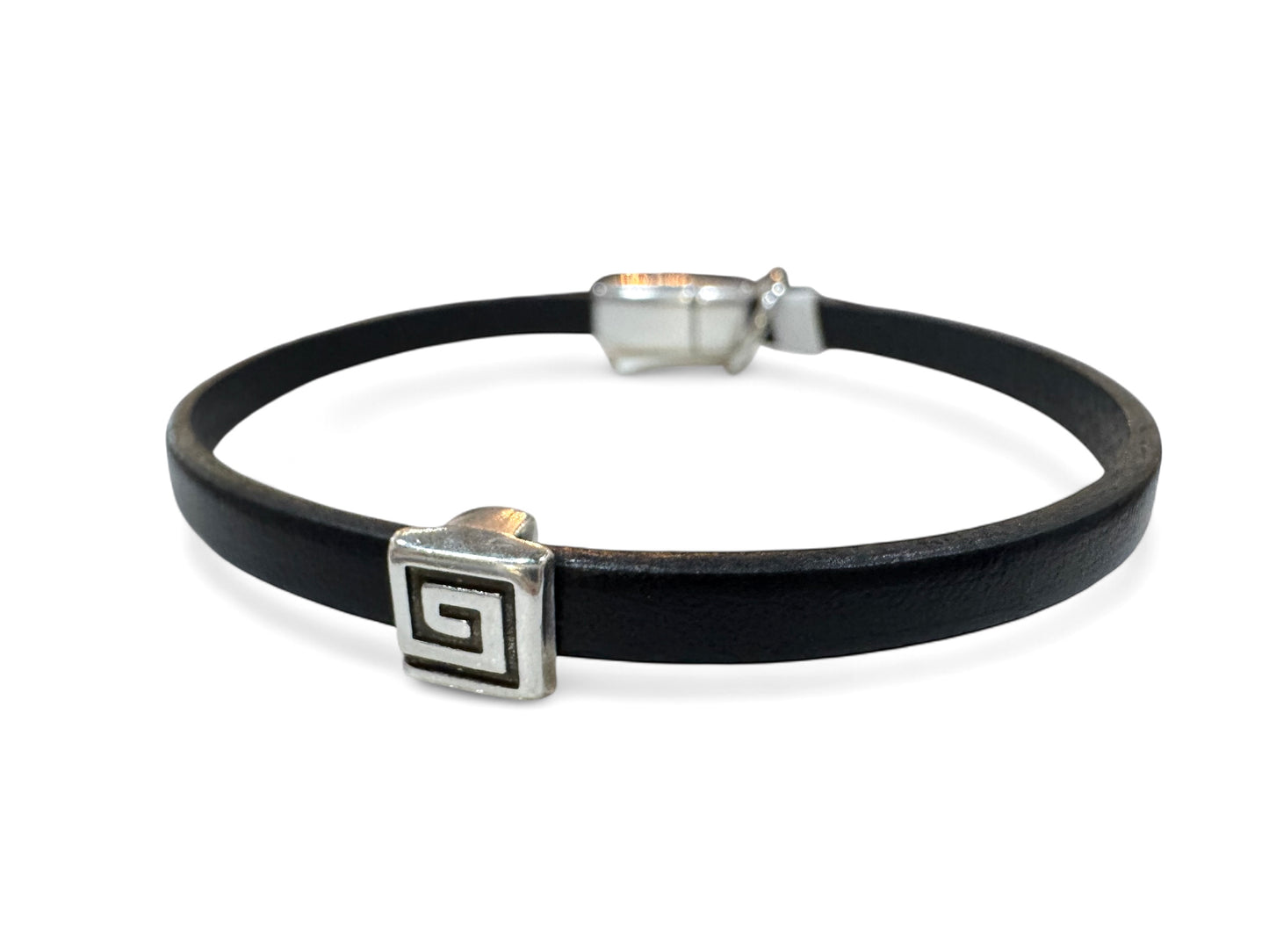 Greek Key Mens Leather Bracelet