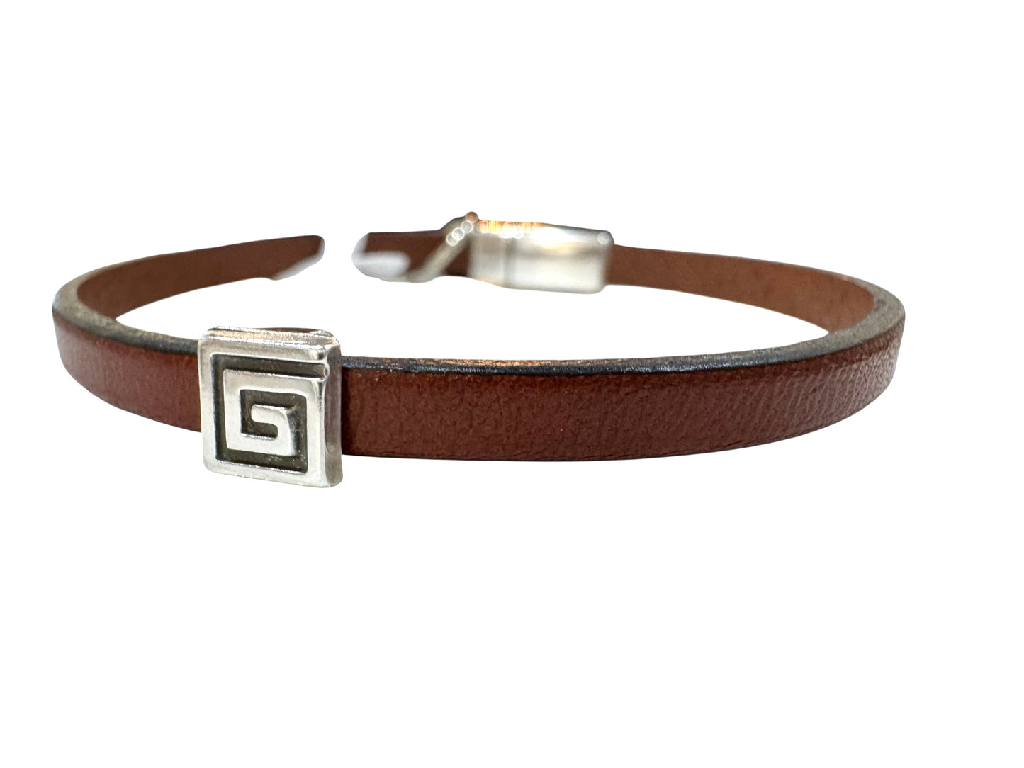 Greek Key Mens Leather Bracelet