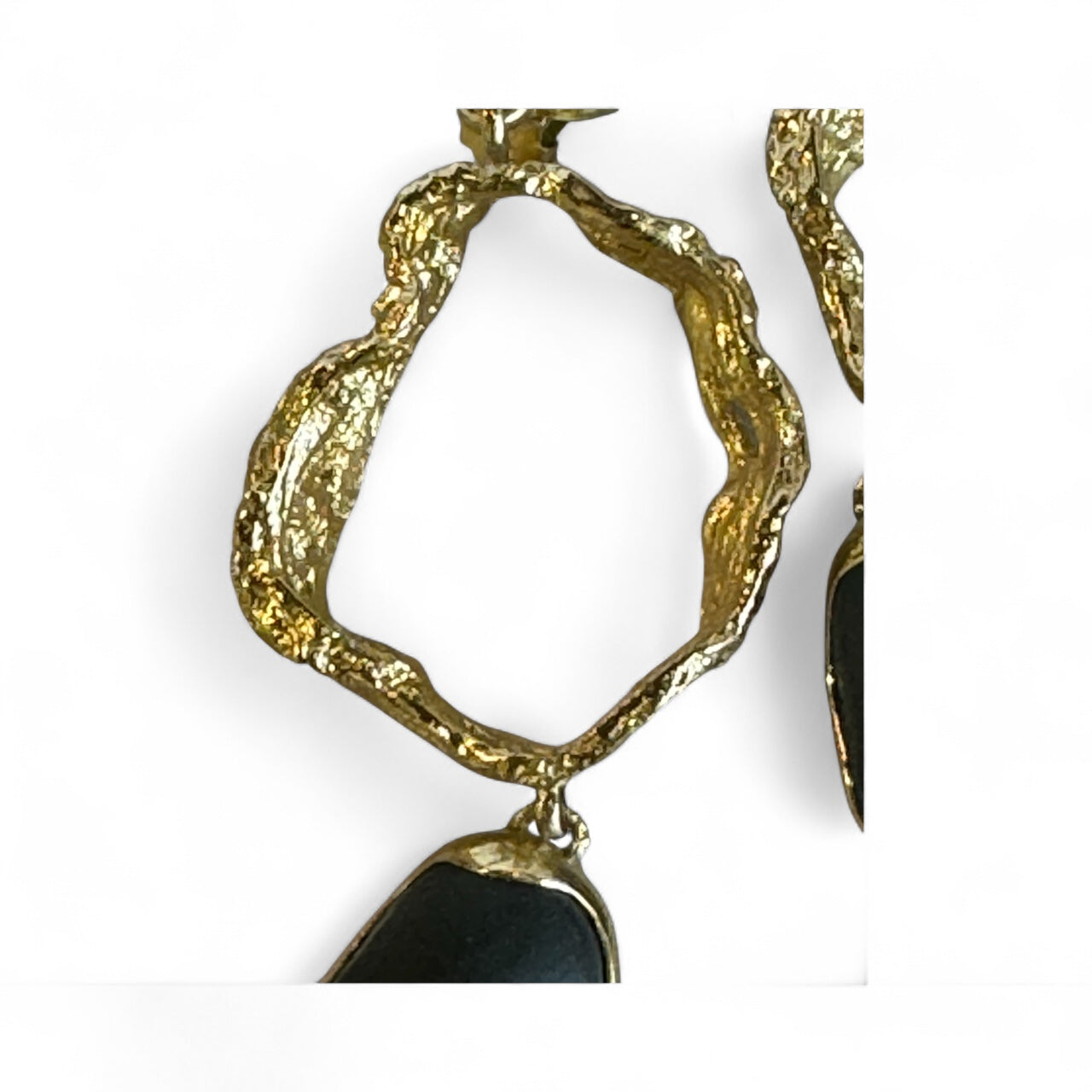 Stone Brass Drop Clip Earrings